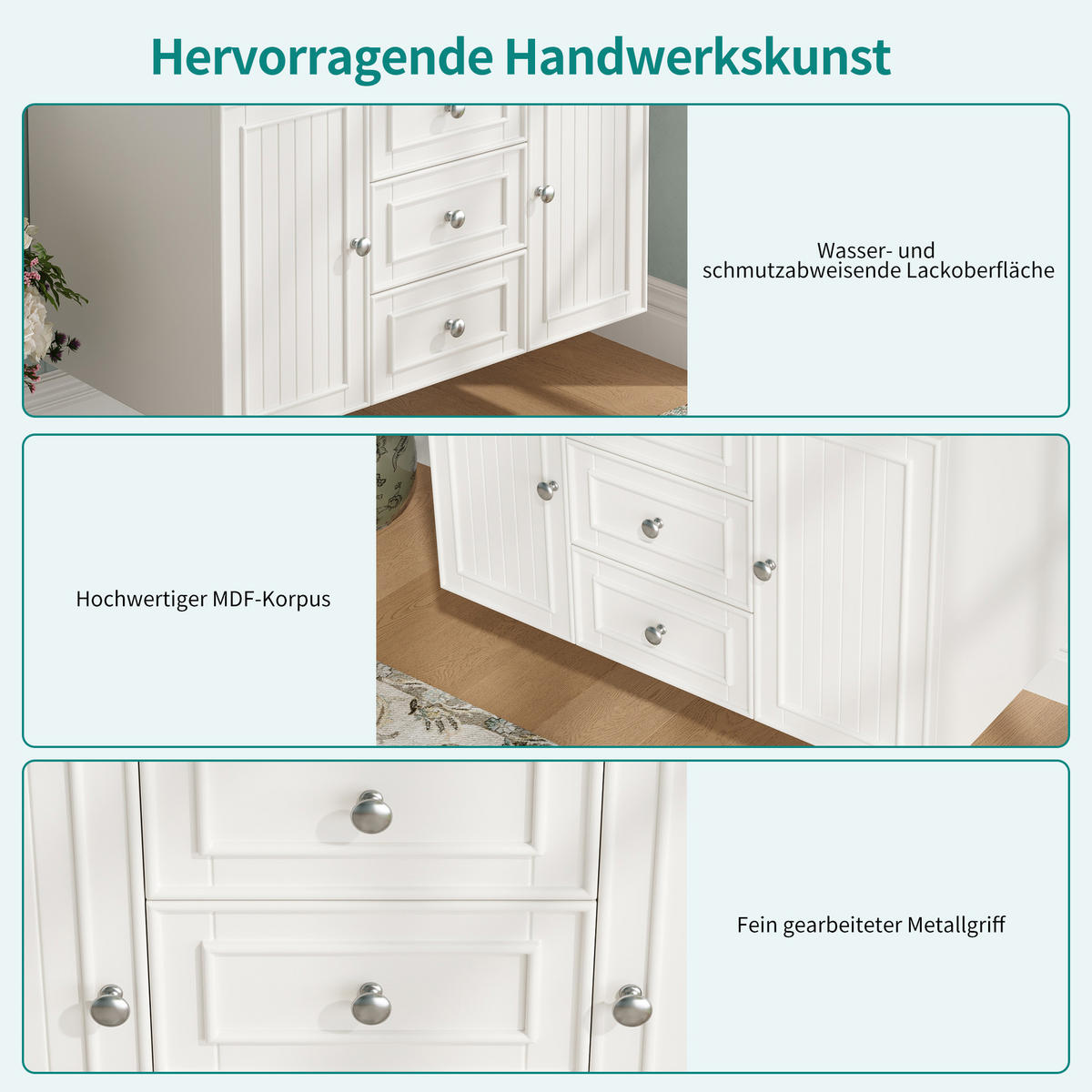 WASCHTISCH 78.5x46x46.8cm Weiß Mit 3 Schubladen & Waschbecken - Weiß, Holzwerkstoff (46/46.8/78.5cm) - FLIEKS