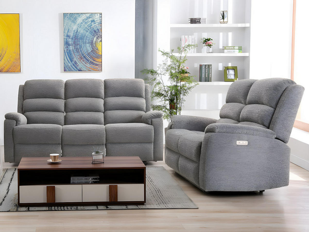 COUCHGARNITUR - 5 Personen - stoff - grau Nevers - Grau, Textil (187/103/95cm) - Vente-Unique