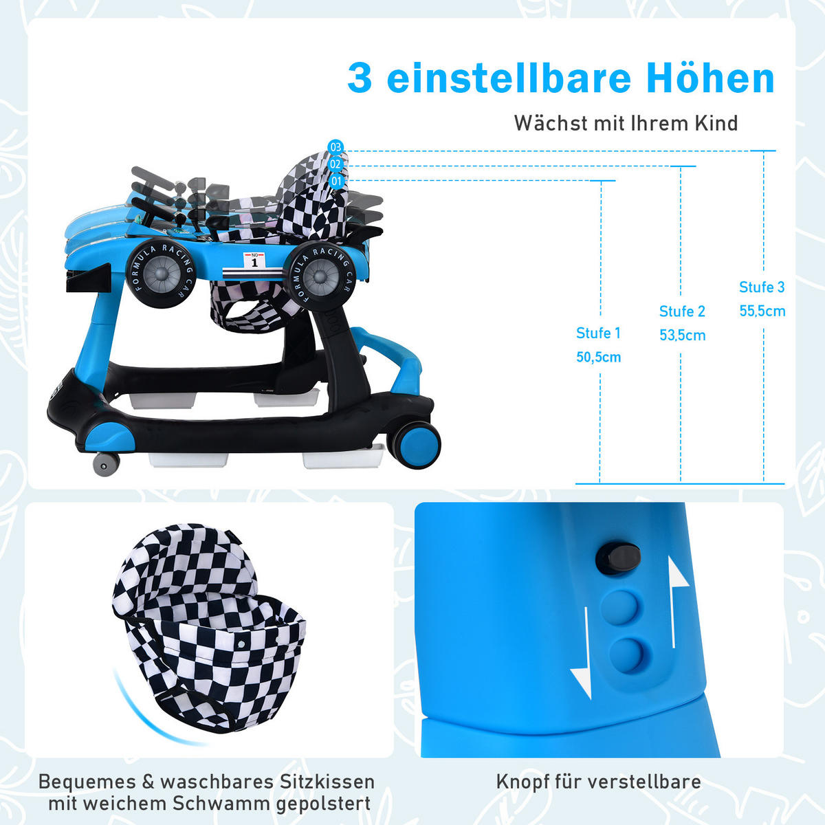 LAUFLERNWAGEN Klappbar Blau - Blau, Kunststoff (64/56/76cm) - COSTWAY