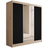 KLEIDERSCHRANK mit Spiegel V2-PRESTIG 215x200 cm - Sonoma Eiche|Schwarz - Schwarz/Sonoma Eiche, Holzwerkstoff (200/215/61cm) - ALTDECOR