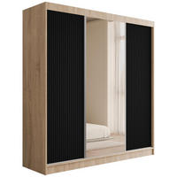 KLEIDERSCHRANK mit Spiegel V2-PRESTIG 215x200 cm - Sonoma Eiche|Schwarz - Schwarz/Sonoma Eiche, Holzwerkstoff (200/215/61cm) - ALTDECOR