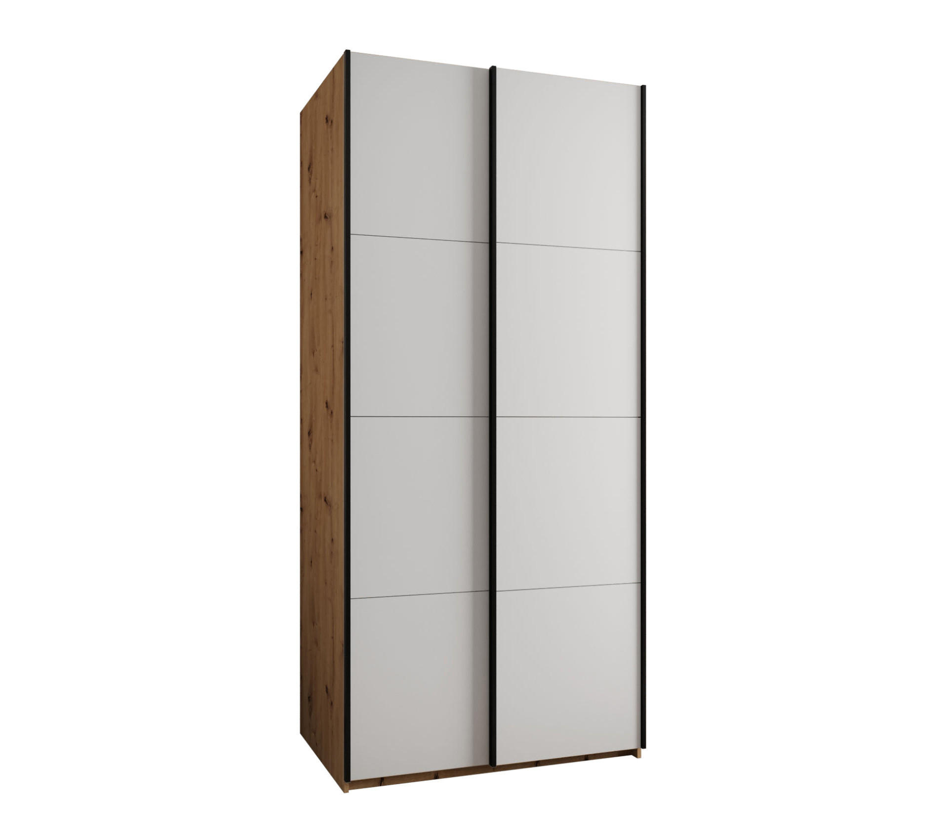 Abiks Möbel Schwebetürenschrank Eiche Artisan, Weiß, Schwarz 110x245x64 cm