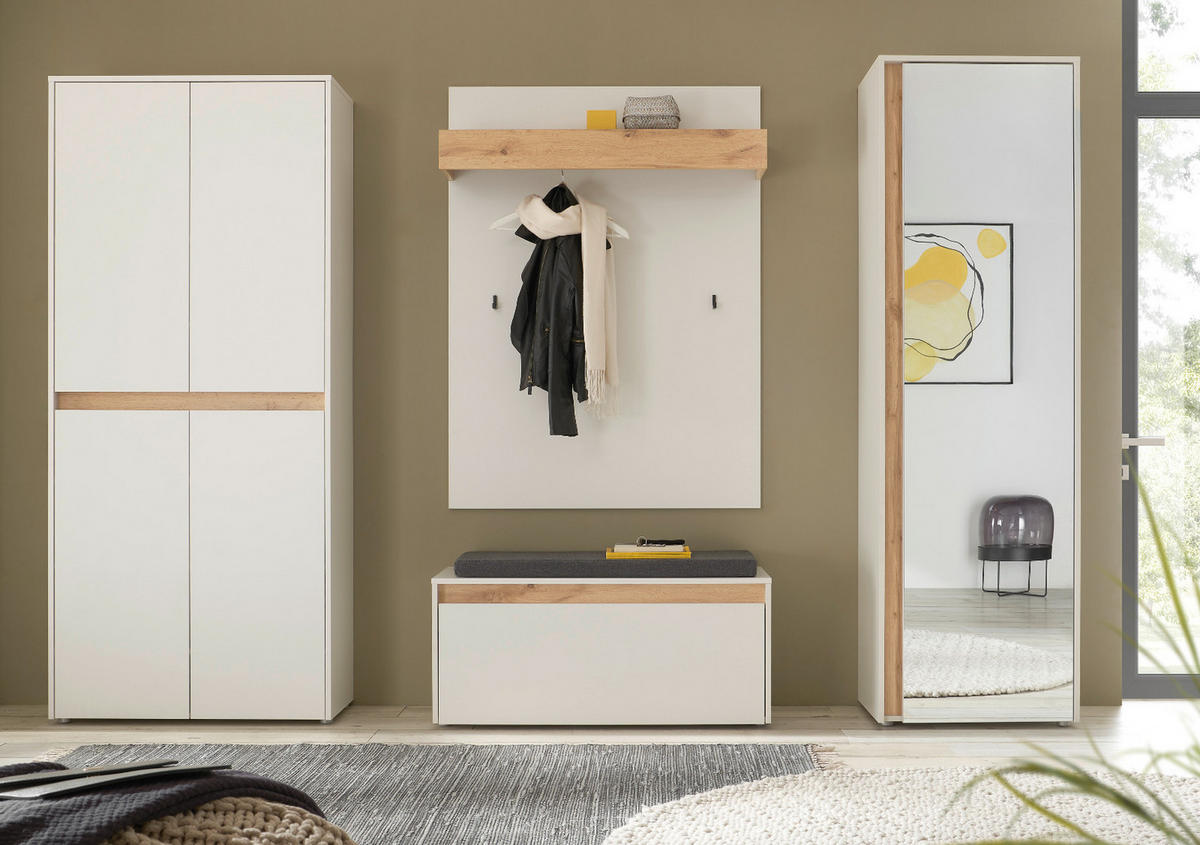 SCHUHSCHRANK weiß matt, Eiche Wotan 85 x 195 cm, Flurschrank 4-türig - Eiche Wotan/Schwarz, Holzwerkstoff/Kunststoff (85/195/35cm) - Furn.Design