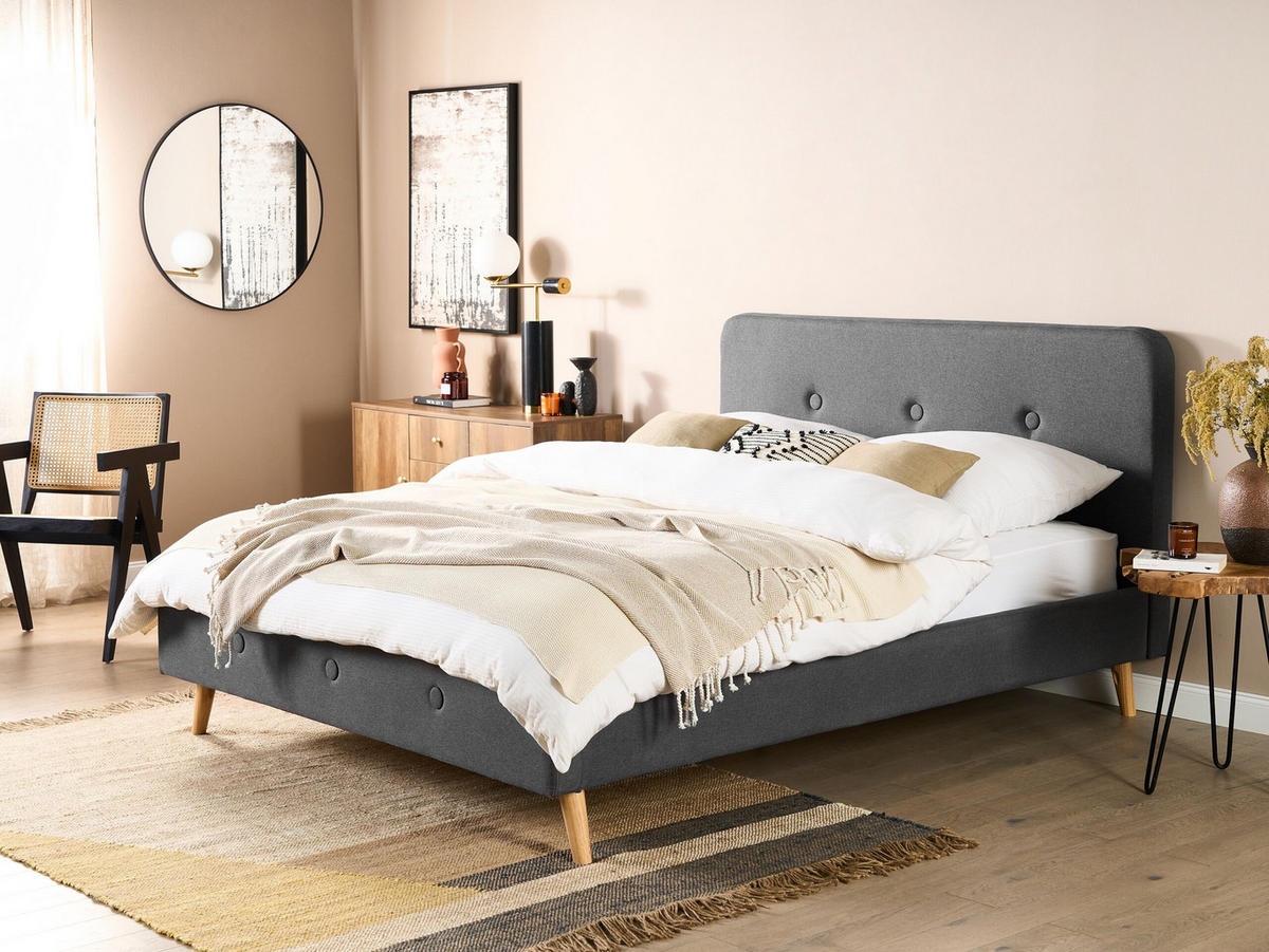 POLSTERBETT mit Lattenrost 160x200 cm Grau Rennes Ii - Dunkelgrau, Textil (160/200cm) - Beliani