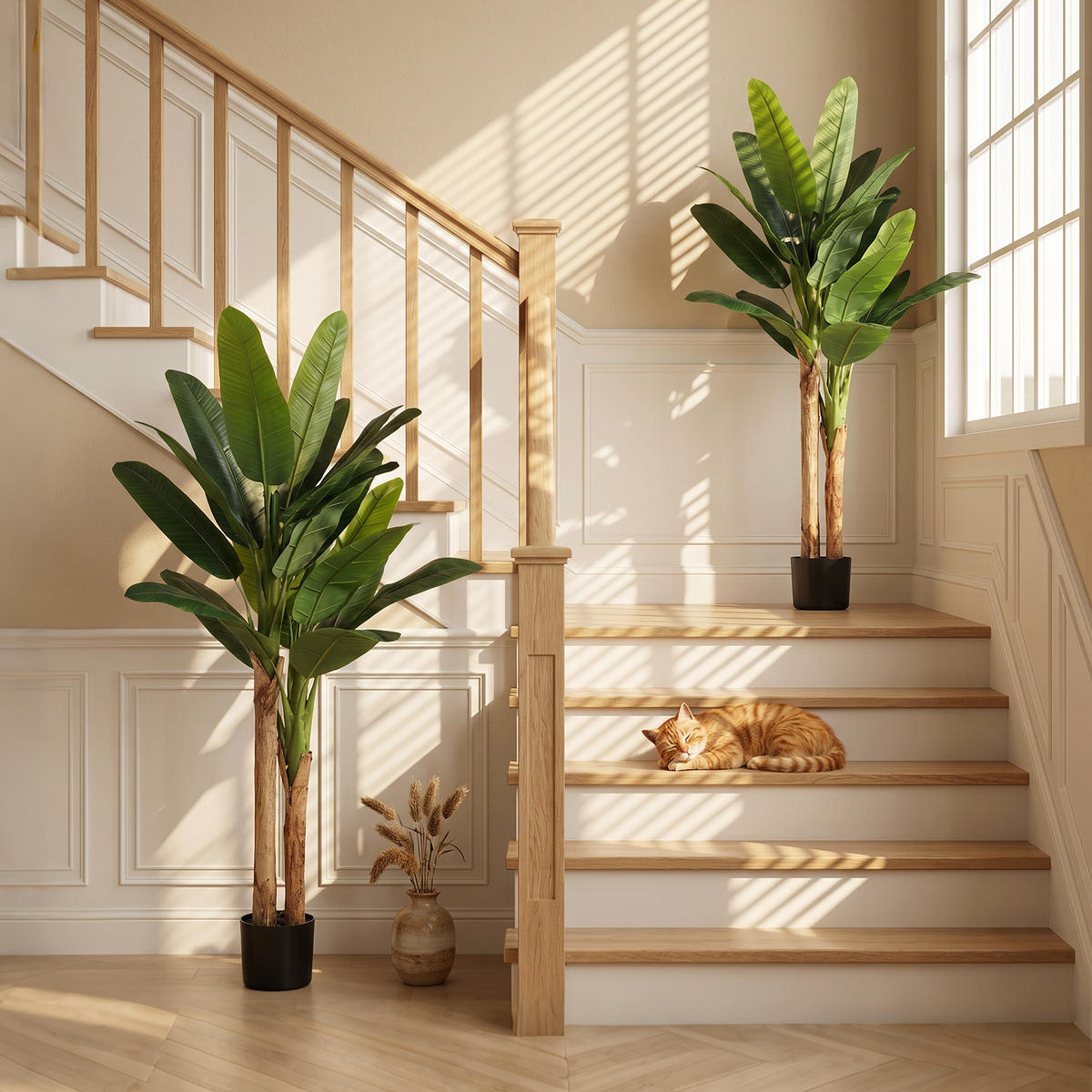 PFLANZENSET Grün Bananenbaum realistisch mit Topf 150 cm (2er-Set) - Grün, Kunststoff (150cm) - PANGIVO