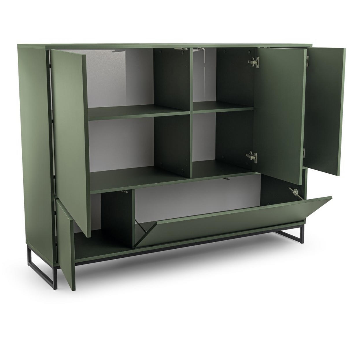 KOMMODE Giana mit 5 Türen, 160 cm, Flaschengrün - Dunkelgrün/Schwarz, Holzwerkstoff (160/120/45cm) - Beautysofa