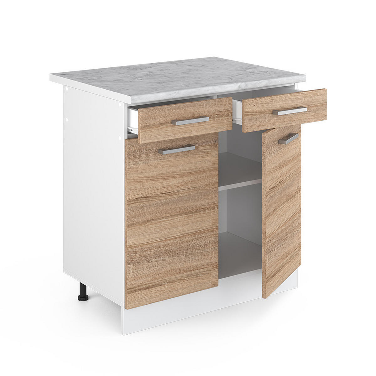 UNTERSCHRANK R-Line Sonoma 80 cm mit Schubladen und Türen mit Arbeitsplatte - Weiß/Sonoma Eiche, Holzwerkstoff (80/81.6/60cm) - Vicco
