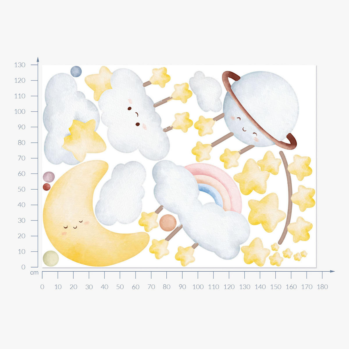 WANDAUFKLEBER 130x176cm - Elemente des Himmels und des Weltraums - Multicolor, Kunststoff (130/176/0.1cm) - Wallfluent