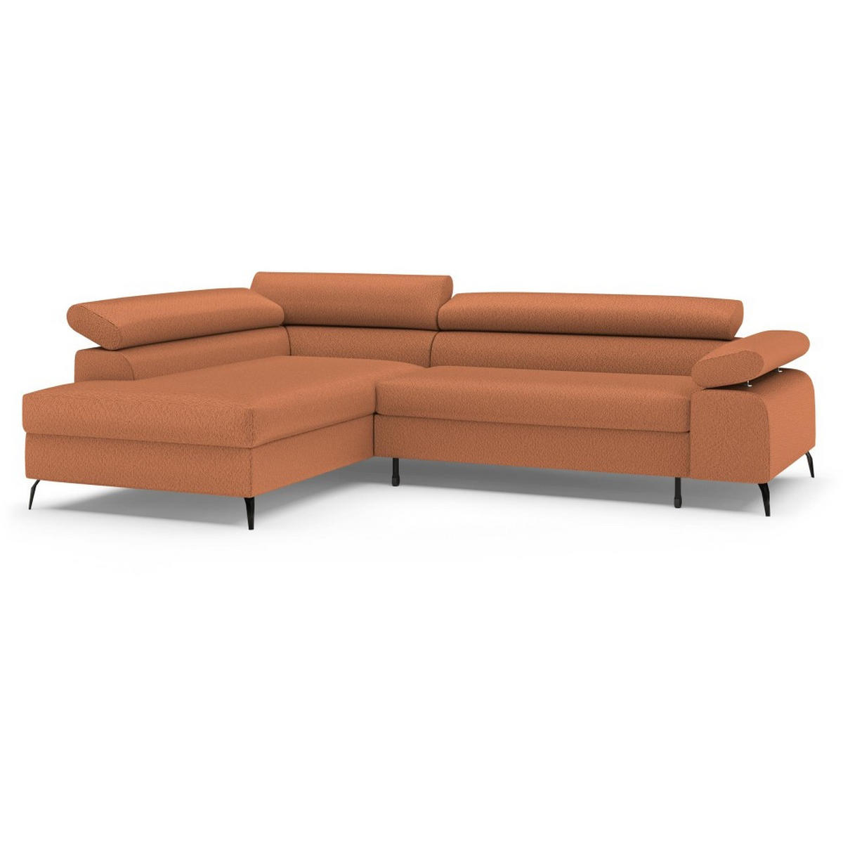 ECKSCHLAFSOFA Mellow mit Bettkasten, Ziegelrot, links - Rostfarben/Schwarz, Textil (270/205cm) - Beautysofa
