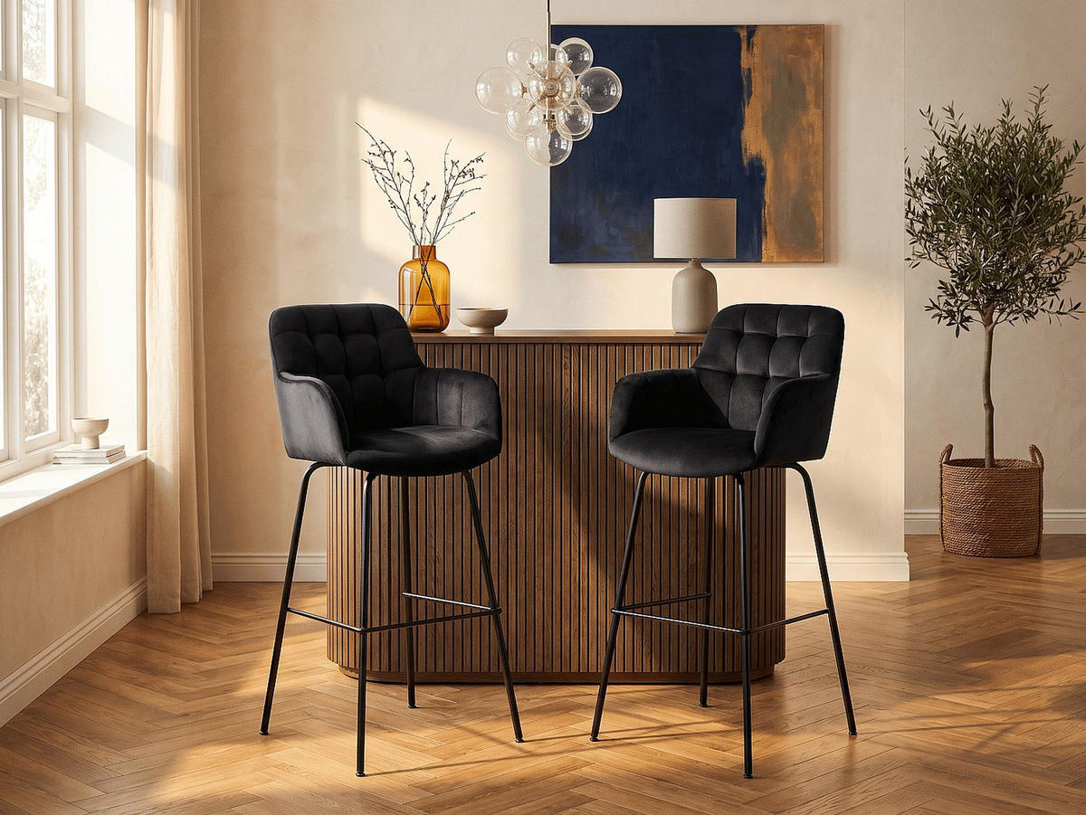 BARHOCKER - 50 cm x 54 cm - samt - schwarz Pega - Schwarz, Textil/Metall (50/104/54cm) - Vente-Unique