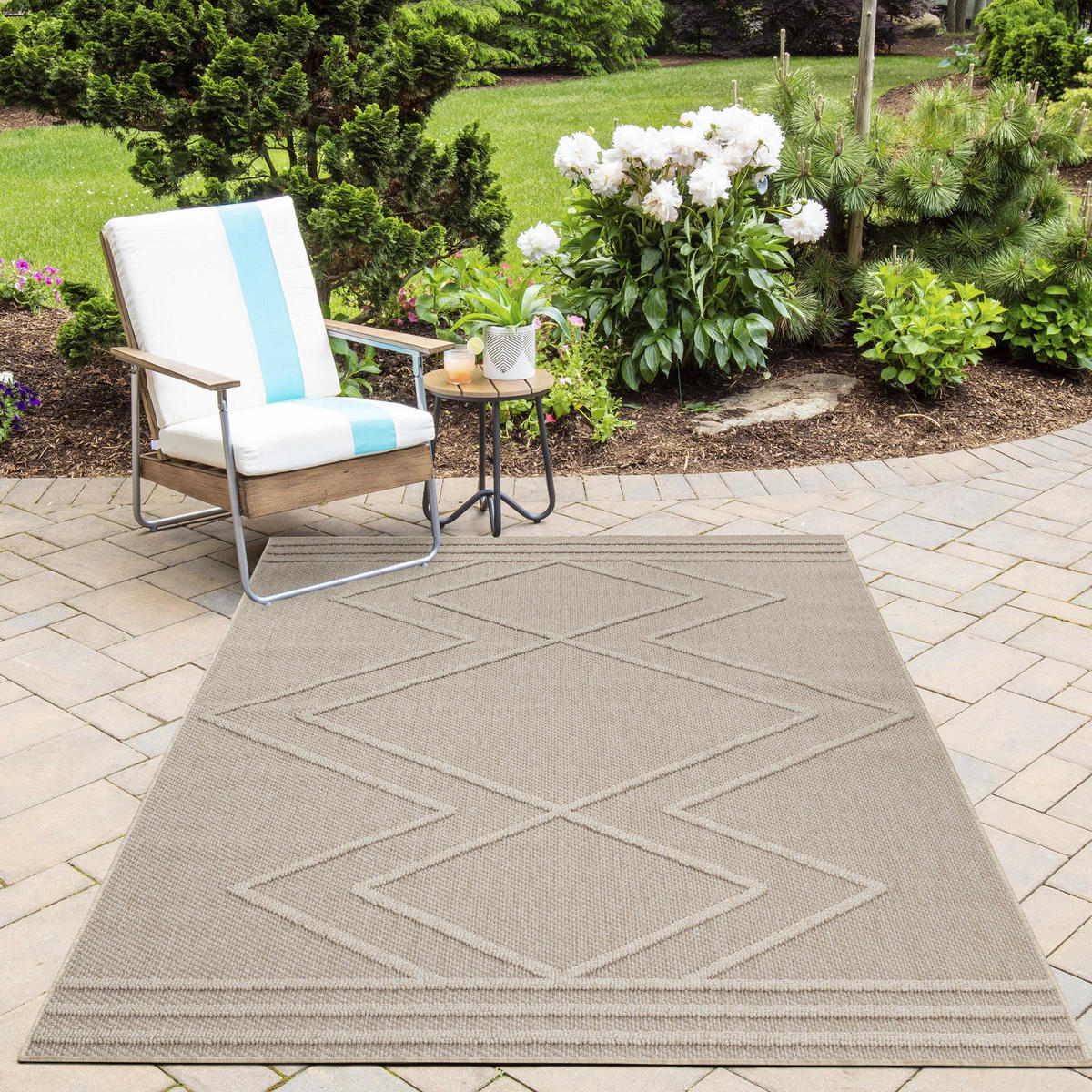TEPPICH Outdoor Flachgewebe Boho-Muster Polypropylen Küche Beige Läufer 80x150 - Beige, Textil (80/150cm) - KADIMA DESIGN