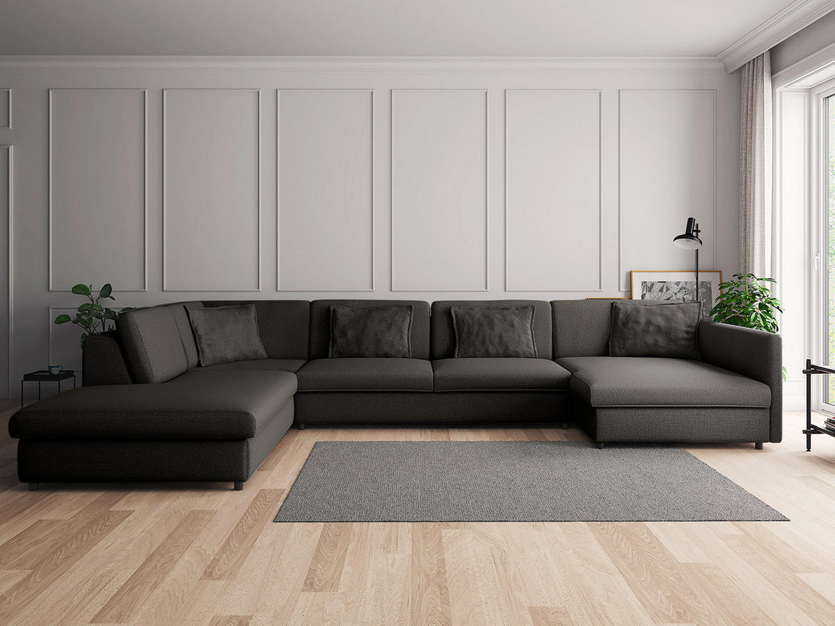 WOHNLANDSCHAFT - Anthrazit/Schwarz, Kunststoff/Textil (431/84/272cm) - home24