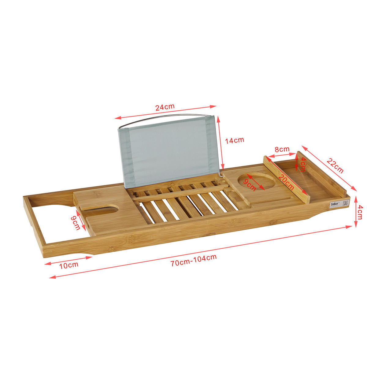 BADEWANNENABLAGE ausziehbar - Naturfarben, Holz (104/4/22cm) - SoBuy