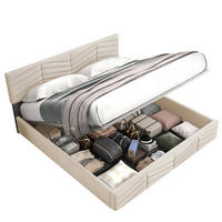 SAMT-POLSTERBETT 160/200 cm mit Bettkasten und höhenverstellbarem Kopfteil - Beige, Textil (160/200cm) - BEAOK