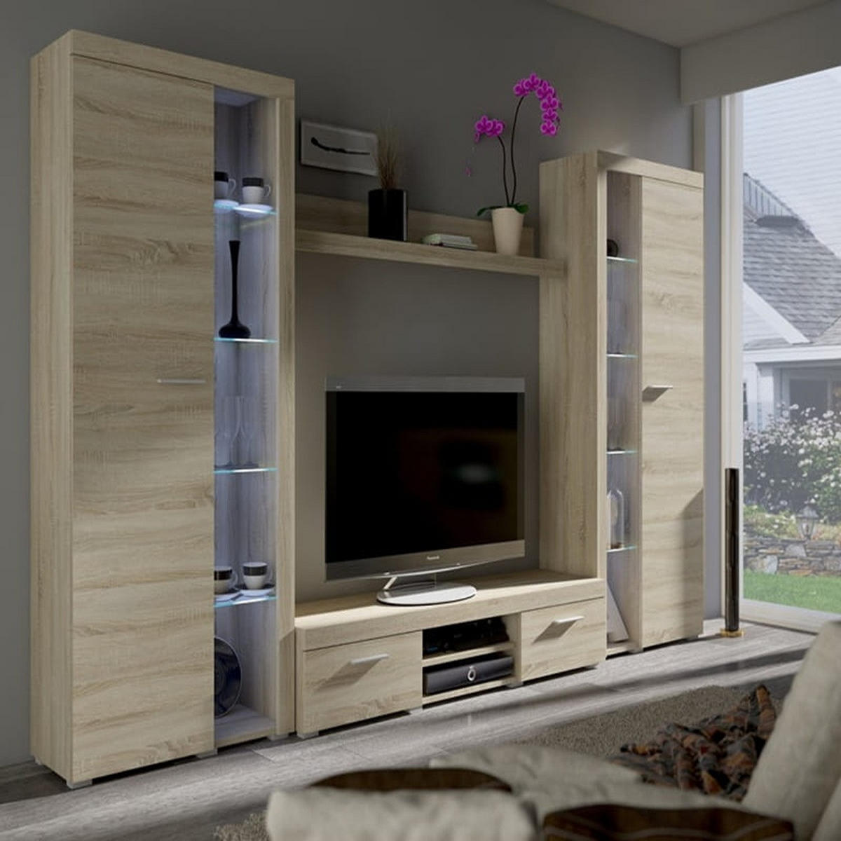 WOHNWAND OKTAWIA XL - Sonoma Eiche, Holzwerkstoff (300/190/40cm) - Meblini
