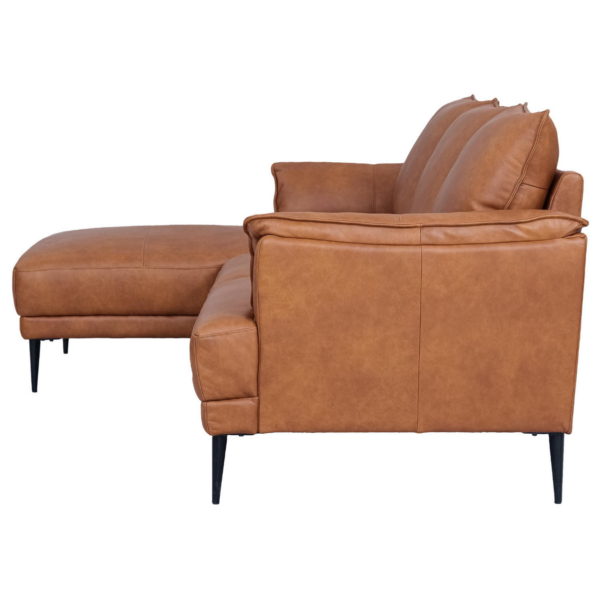ECKSOFA Echtleder Cognac Braun - Schwarz/Braun, Leder/Metall (233/155cm) - Furnhouse