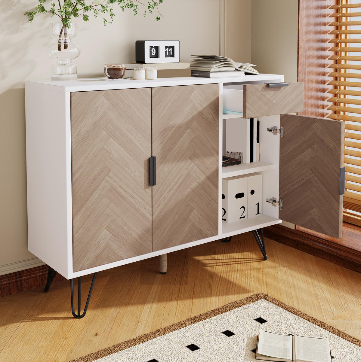 SIDEBOARD aus MDF/Spanplatte in Weiß und Holzoptik, mit Schublade, 90/30/71,5 cm, Weiß und Holzoptik - Naturfarben, Holzwerkstoff (30/71.5/90cm) - Redom