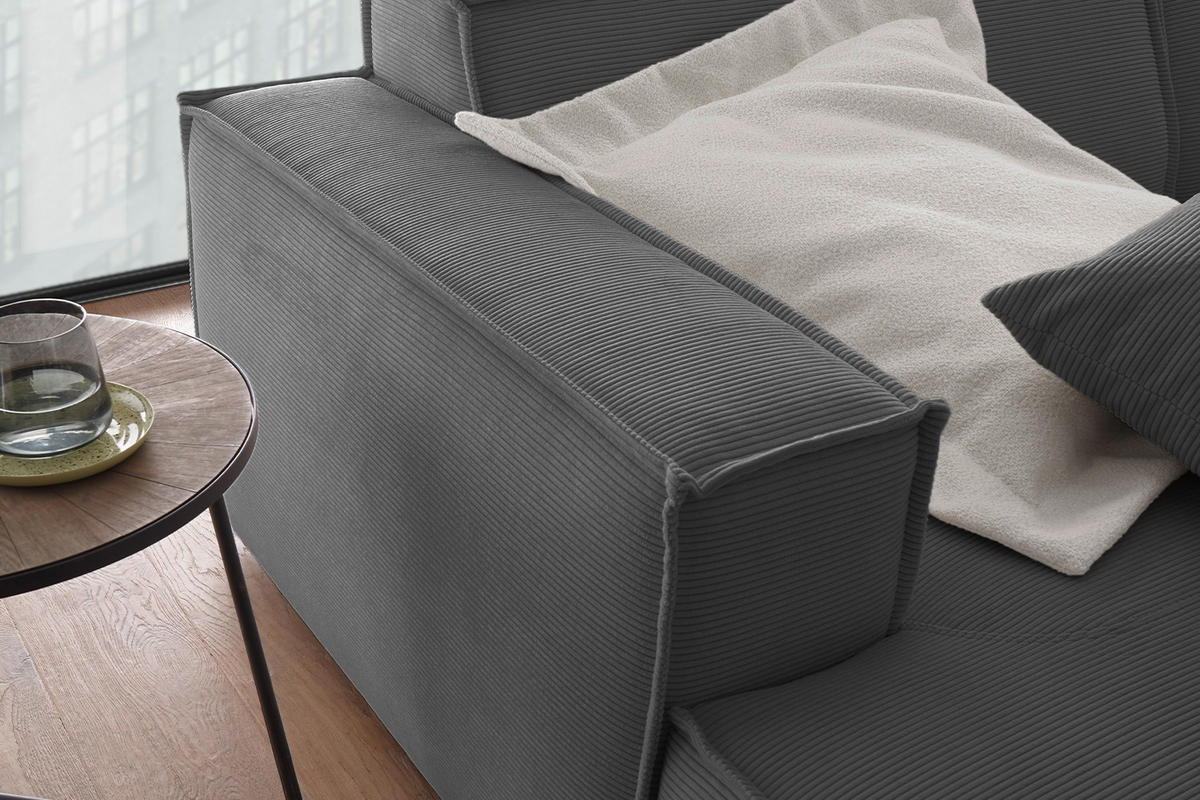 BIG SOFA SAMU Anthrazit Cord - Anthrazit/Schwarz, Textil (256/72/168cm) - KAWOLA
