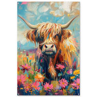 ZAHRADNÍ PLAKÁT Skotský horal - Příroda - Barevné - Květiny 120x180 cm - světle modrá, plast (120/180/0.2cm) - OnlyWow