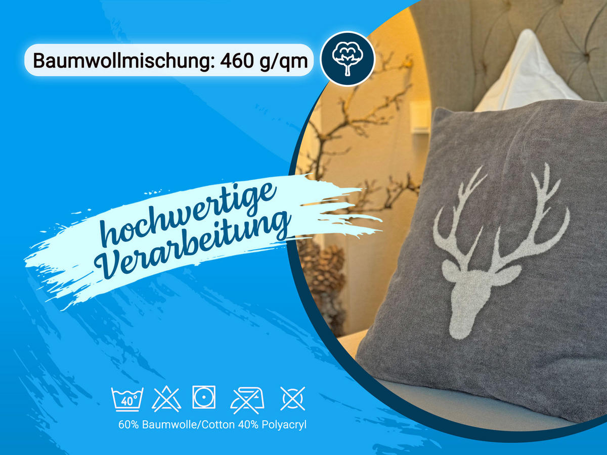 KISSENBEZUG, 2er-Set, 50x50 cm, 60% Baumwolle, 40% Polyacryl, Grau - Grau, Naturmaterialien (50/50cm) - Zollner