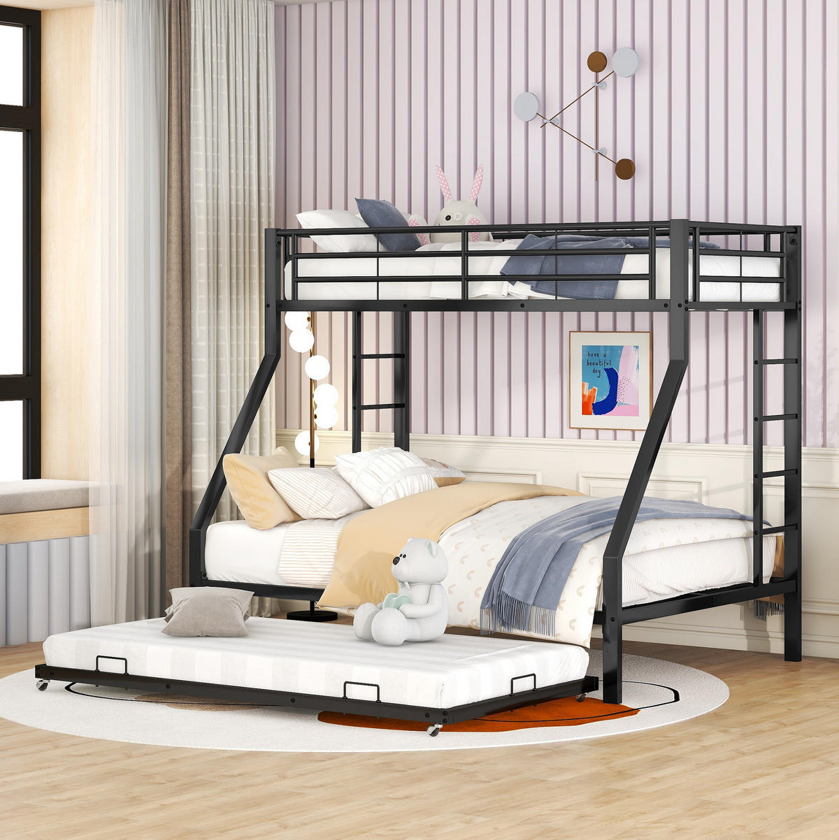ETAGENBETT aus Metall 90/140x200 cm in Schwarz mit Ausziehbett - Schwarz, Metall (90/190cm) - Modfu