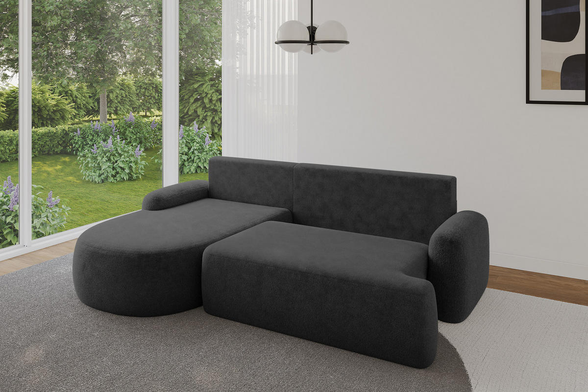 ECKSOFA mit Schlaffunktion und Bettkasten LIRA-L - 264x172x89 Grafitgrau - Graphitfarben, Holzwerkstoff/Textil (264/172cm) - ALTDECOR