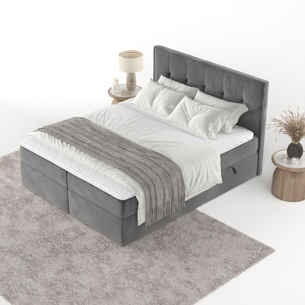 BOXBETT Mireo 140/200 cm Grau im Kronos Stoff - Schwarz/Grau, Holz/Holzwerkstoff (140/200cm) - AltaBeds