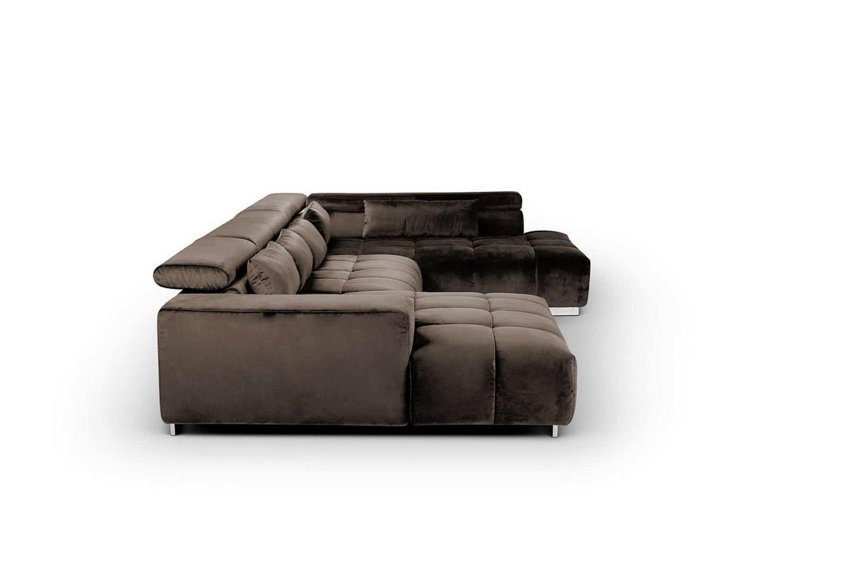 WOHNLANDSCHAFT XXL mit verstellbaren Kopflehnen, Velvet-Stoff - Silberfarben/Braun, Textil/Metall (225/73/409cm) - Cotta