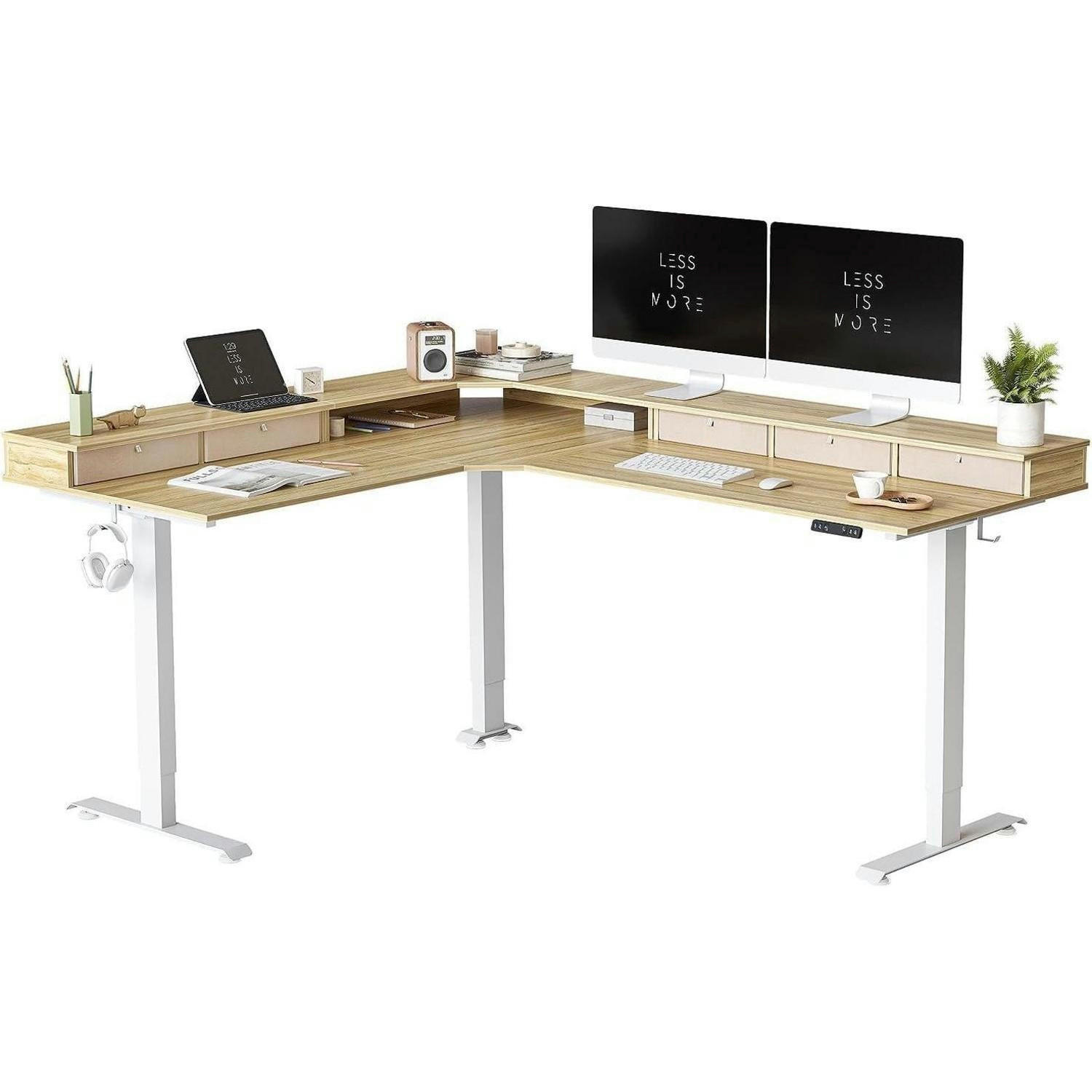 SCHREIBTISCH Höhenverstellbar Elektrisch L-Form 190 x 160 cm Weiß/Hellbraun - Braun, Holzwerkstoff (140/160/70cm)