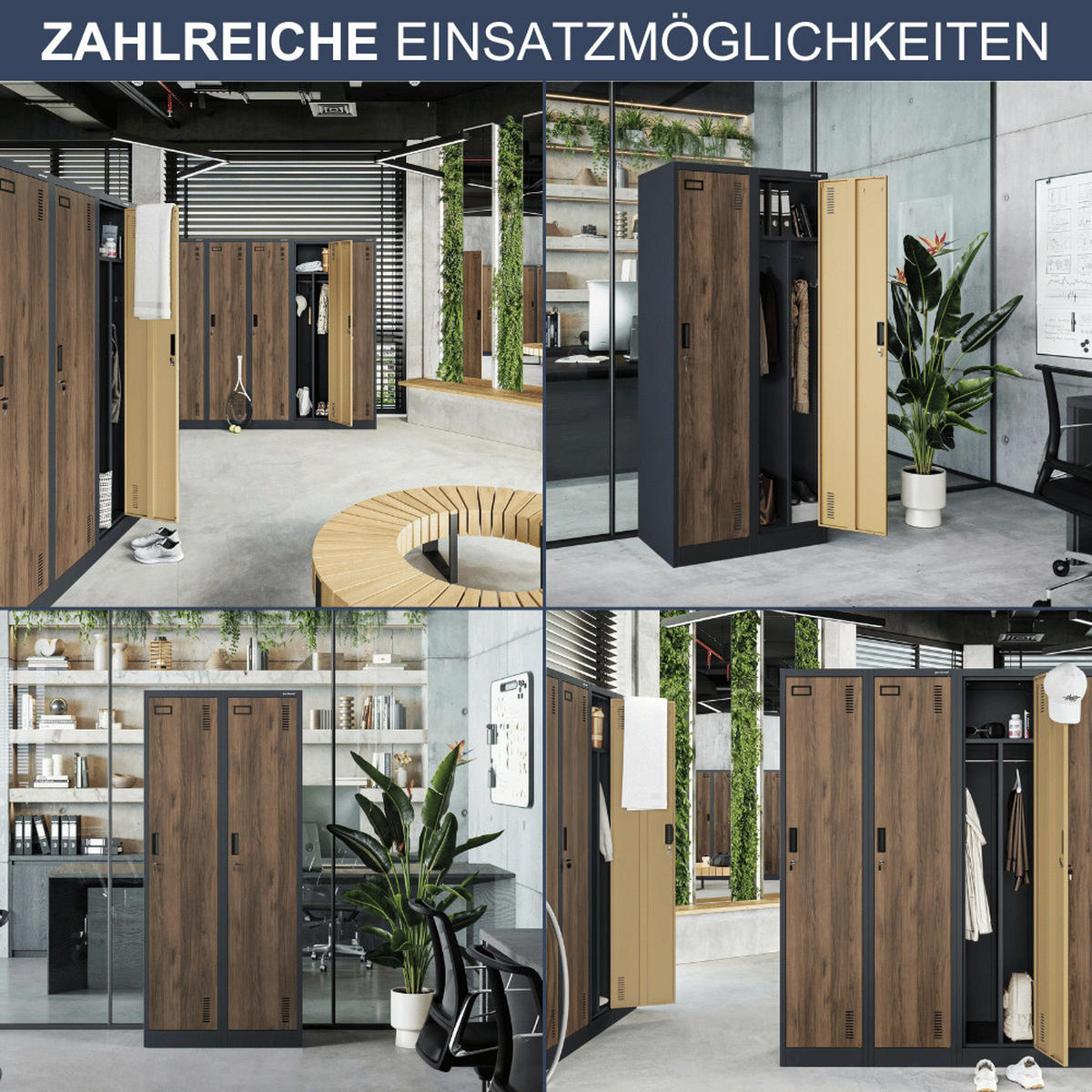 UMKLEIDESCHRANK Spind WIEN 2 Abteile 180x80x50cm Anthrazit-Nussbaum - Anthrazit, Metall (80/180/50cm) - DELUKE