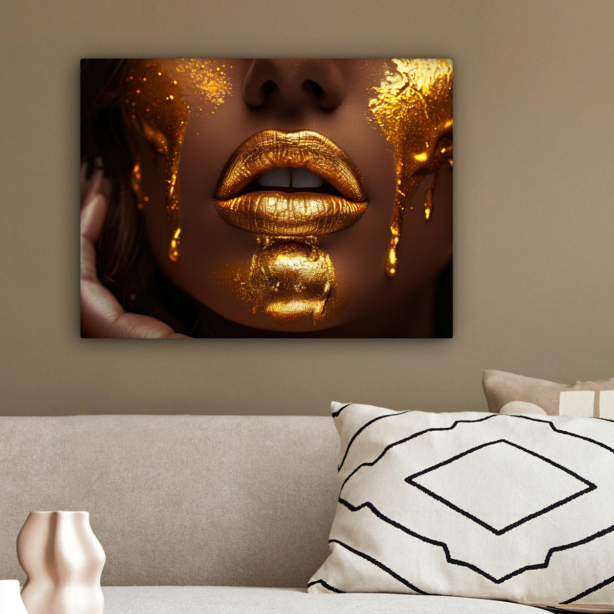 LEINWANDBILD Frau - Gold - Luxus - Porträt 40x30 cm - Goldfarben, Textil (40/30cm) - MuchoWow