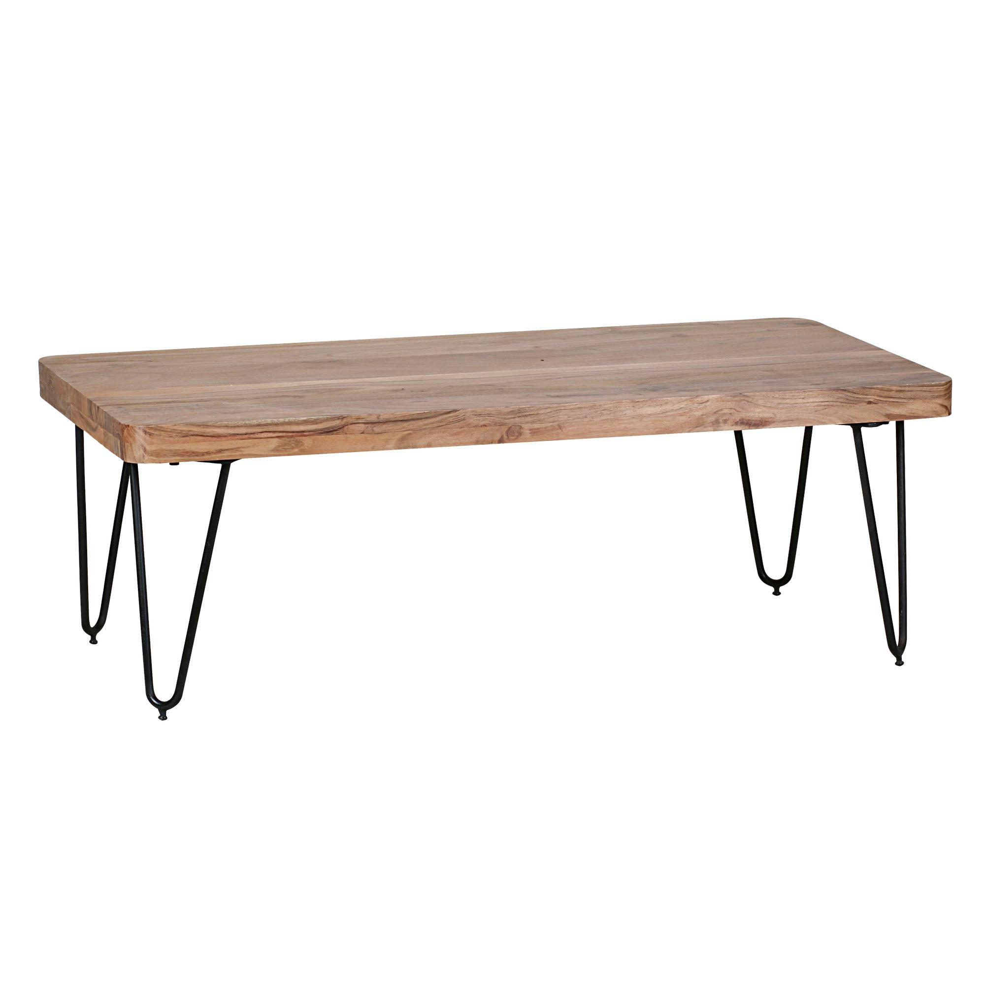 COUCHTISCH aus Massivholz mit Metallbeinen, handgefertigt, einzigartige Maserung, Beige 115x60x40 cm - Beige/Schwarz, Holz/Metall (60/115/40cm) - KADIMA DESIGN