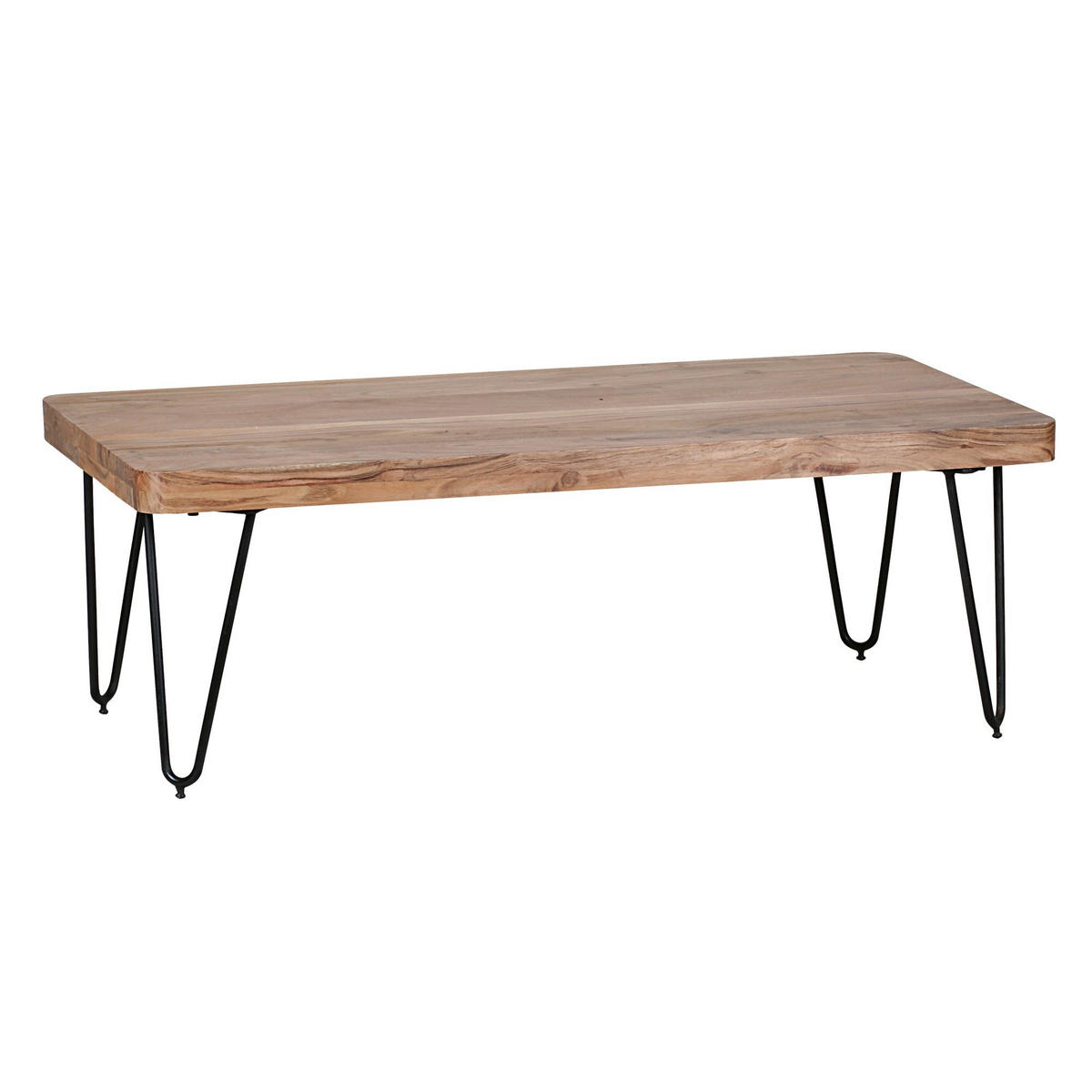 COUCHTISCH aus Massivholz mit Metallbeinen, handgefertigt, einzigartige Maserung, Beige 115x60x40 cm - Beige/Schwarz, Holz/Metall (60/115/40cm) - KADIMA DESIGN