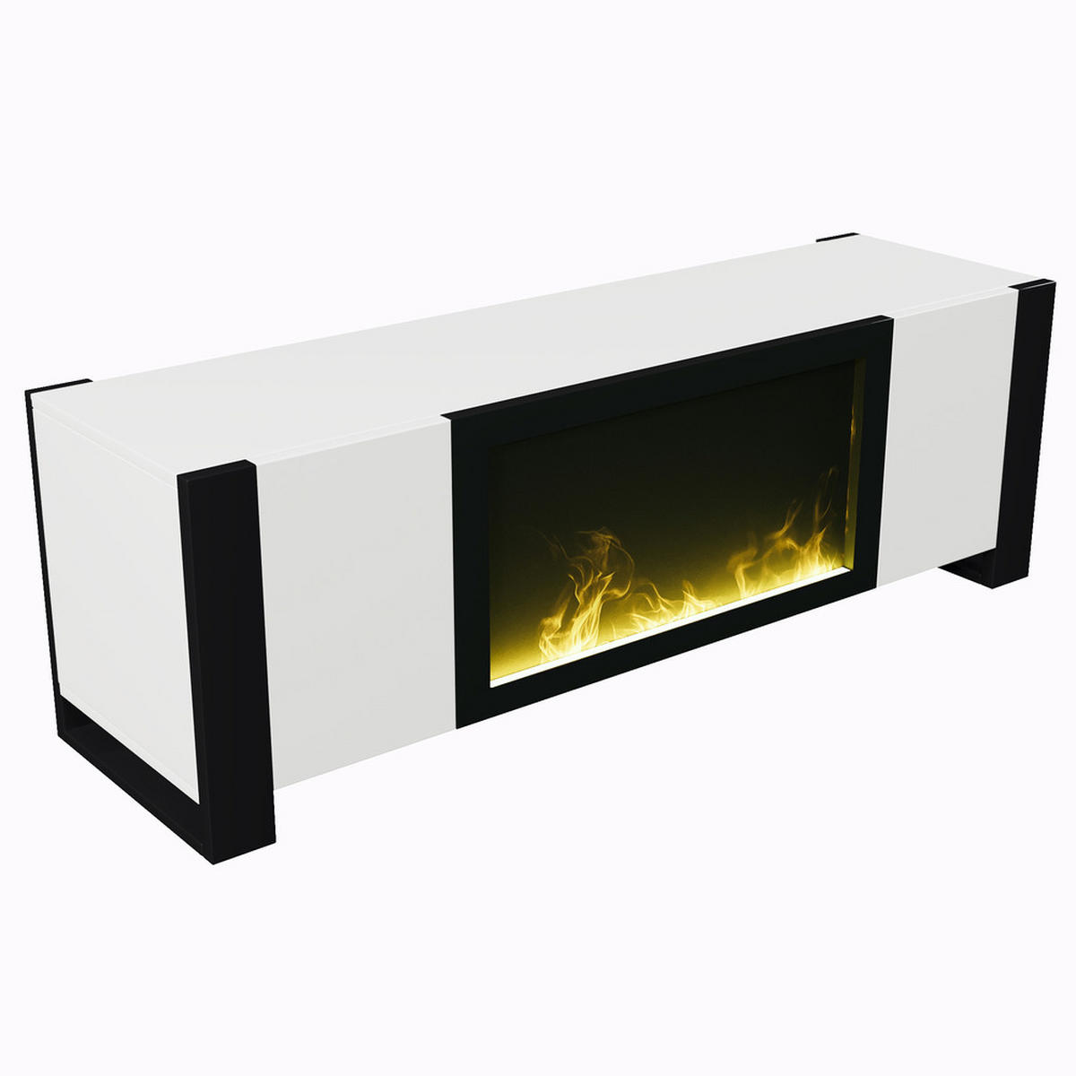 TV-SCHRANK Lowboard Hochglanz elektrischer Kamineffekt Weiß-Schwarz - Weiß, Holz (54.99/21.21/104.5cm) - FLIEKS