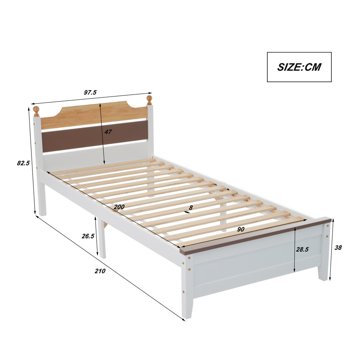POSTEĽ z masívu a MDF, 210/97,5/82,5 cm biela, s lamelovým roštom - biela, drevo (90/200cm) - BEAOK