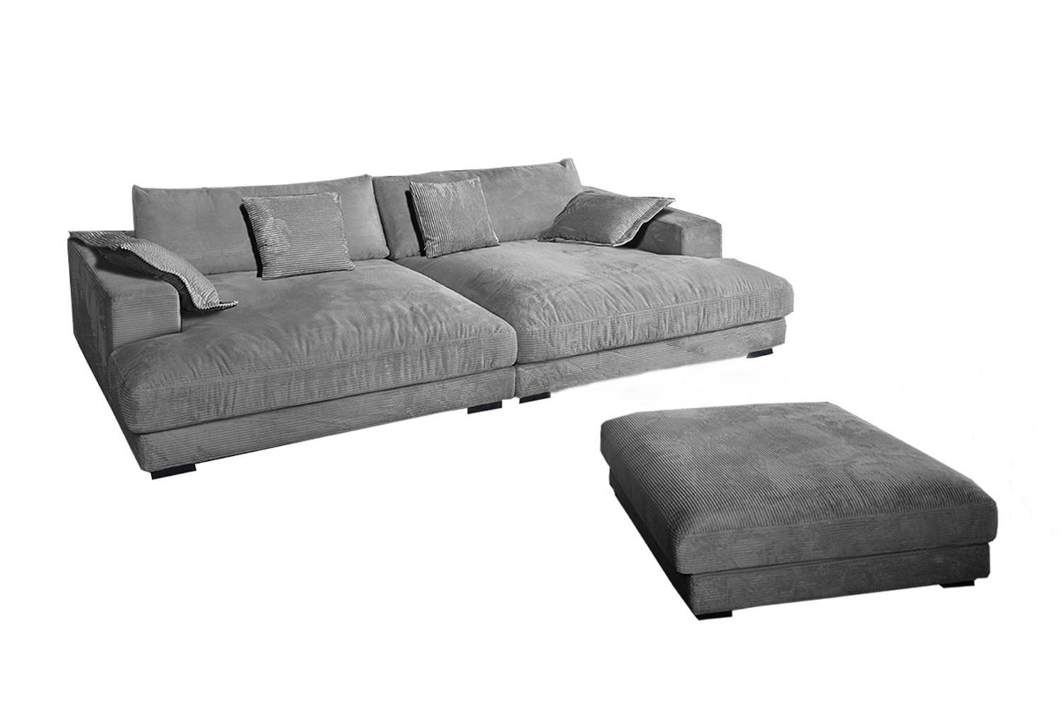 BIG SOFA-SET 6-TLG MADELINE Grau Cord - Schwarz/Grau, Kunststoff/Textil (290/85/170cm) - KAWOLA