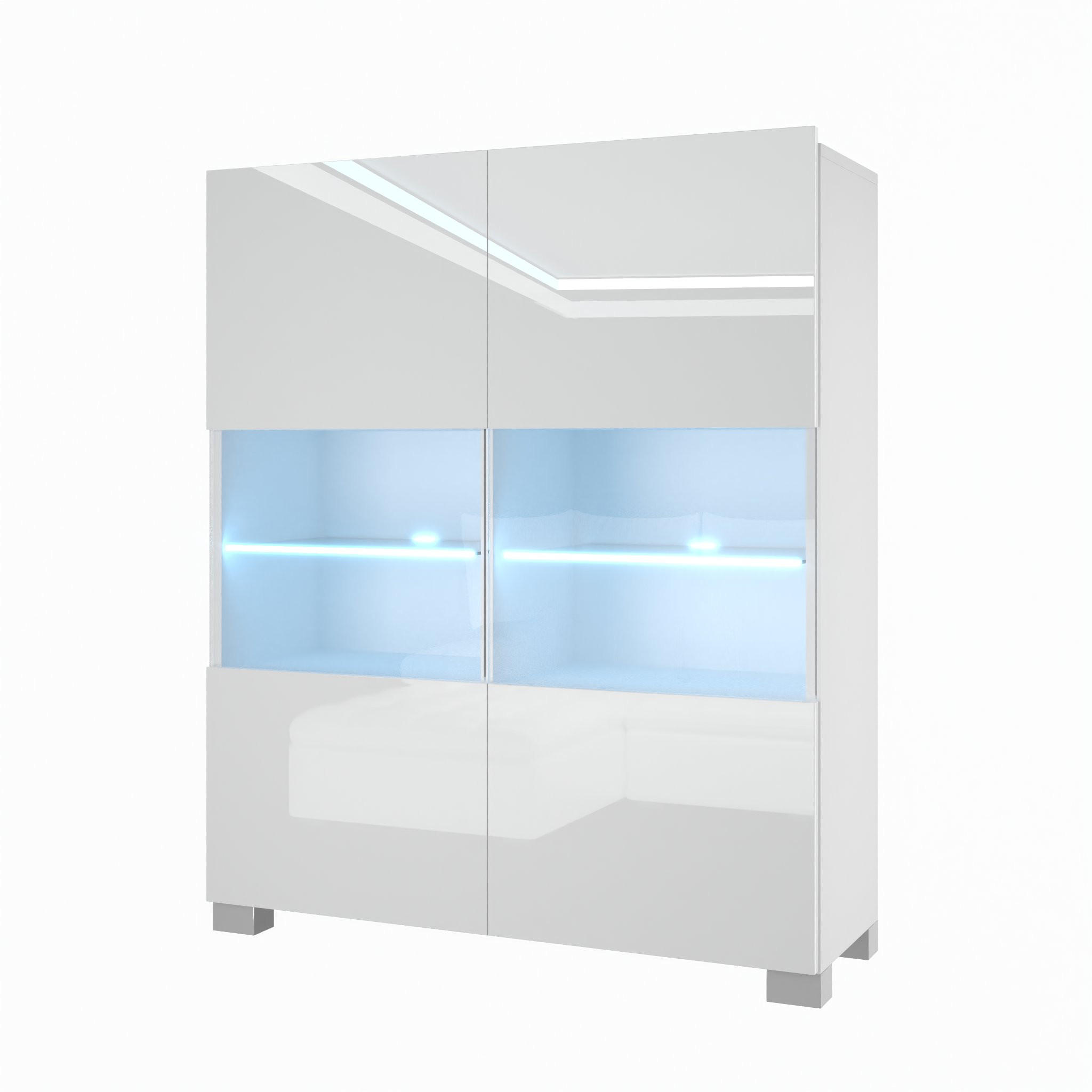 VITRINE Hochschrank mit LED-Leuchten, Weiß - Weiß, Holz (100/115/36cm) - B BELINI GROUP