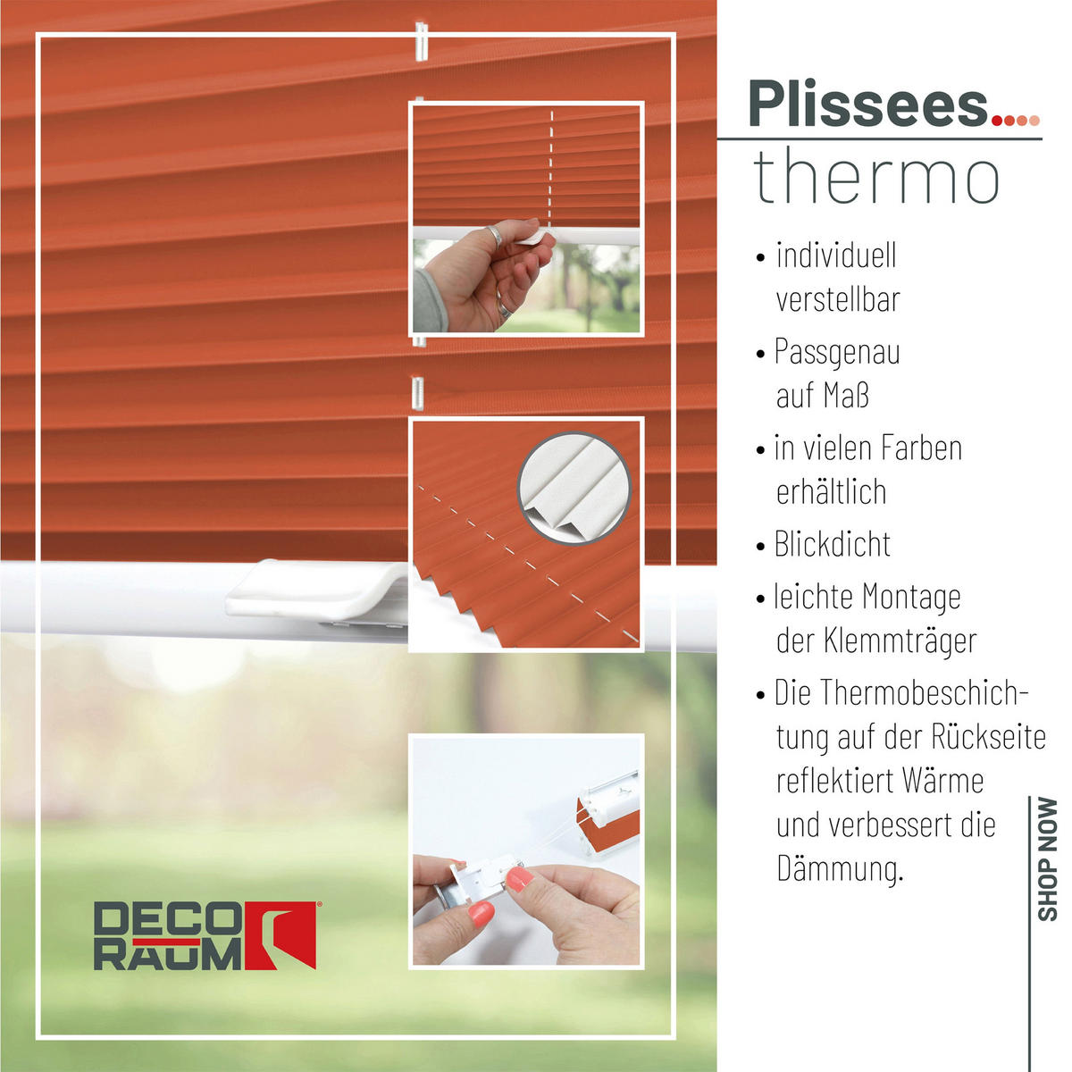 PLISSEE Thermo Basic 75 x 210cm Klemmfix ohne Bohren - Orange, Textil (75/210/210cm) - Deco-Raum