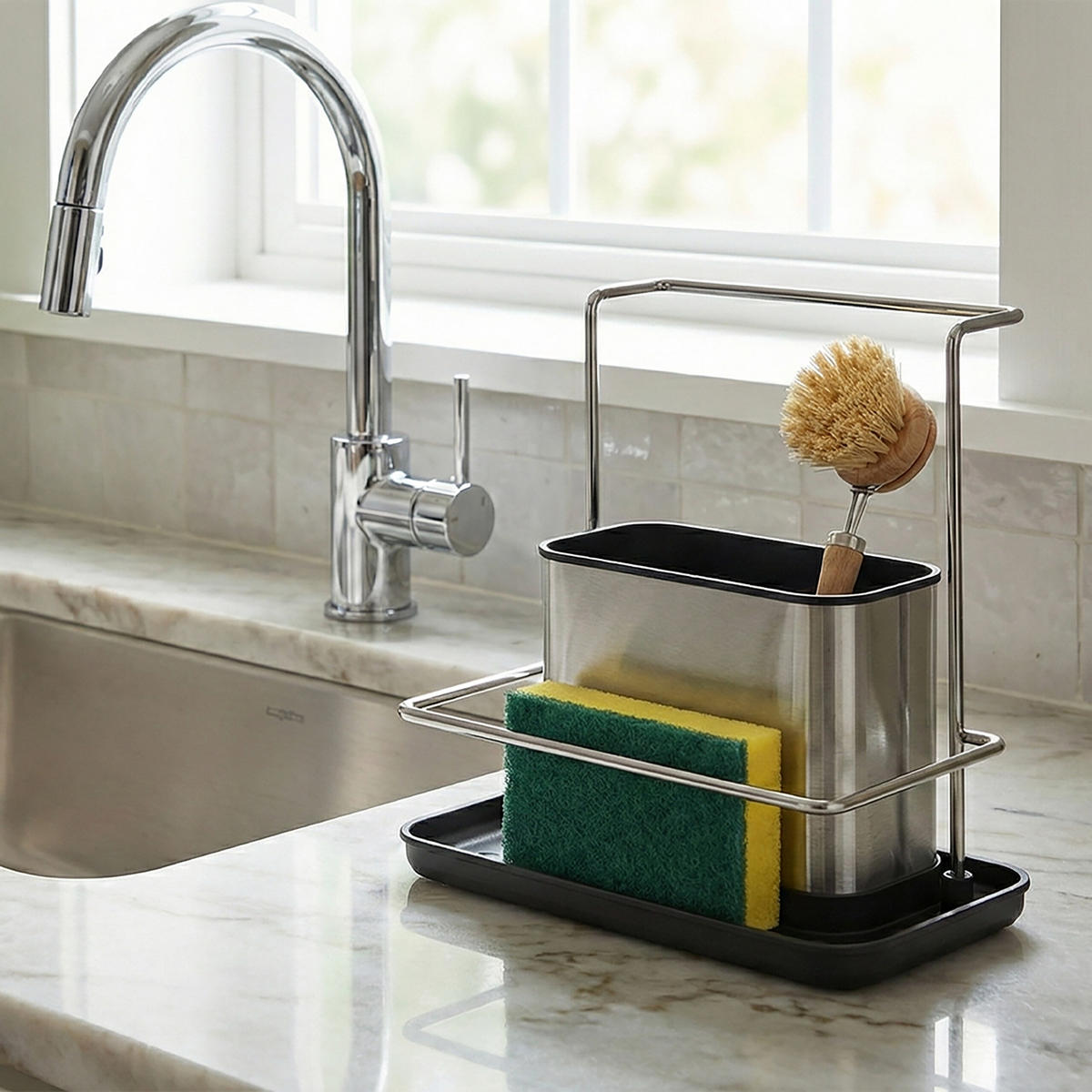 SPÜLBECKEN-ORGANIZER Set - Silberfarben, Kunststoff/Metall (21/19/12cm) - Relaxdays