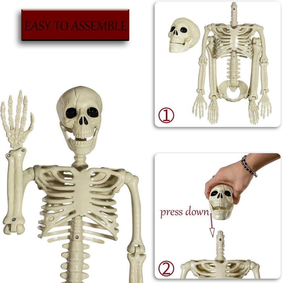 HALLOWEEN-SKELETT 90 cm mit beweglichen Gelenken - Weiß, Kunststoff (10/5/30cm)
