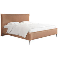 POLSTERBETT Pillow Rise mit Bettkasten, Lattenrost & hohen Metallfüßen in Orange Chenille 160x200 cm - Birkefarben/Schwarz, Holz/Holzwerkstoff (160/200cm) - WFL GROUP