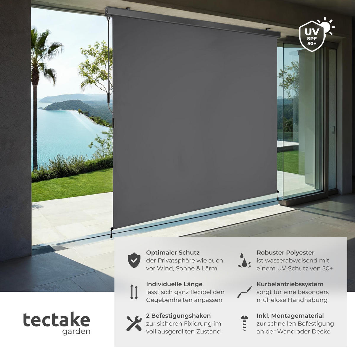 SENKRECHTMARKISE Eloise, inkl. Wandhaltern, dunkelgrau - Dunkelgrau, Textil (200/250cm) - tectake