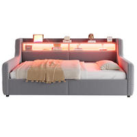 SCHLAFSOFA 90/200 cm hellgrau aus Samt mit LED, Stauraum und USB - Hellgrau, Textil (90/200cm) - OKWISH