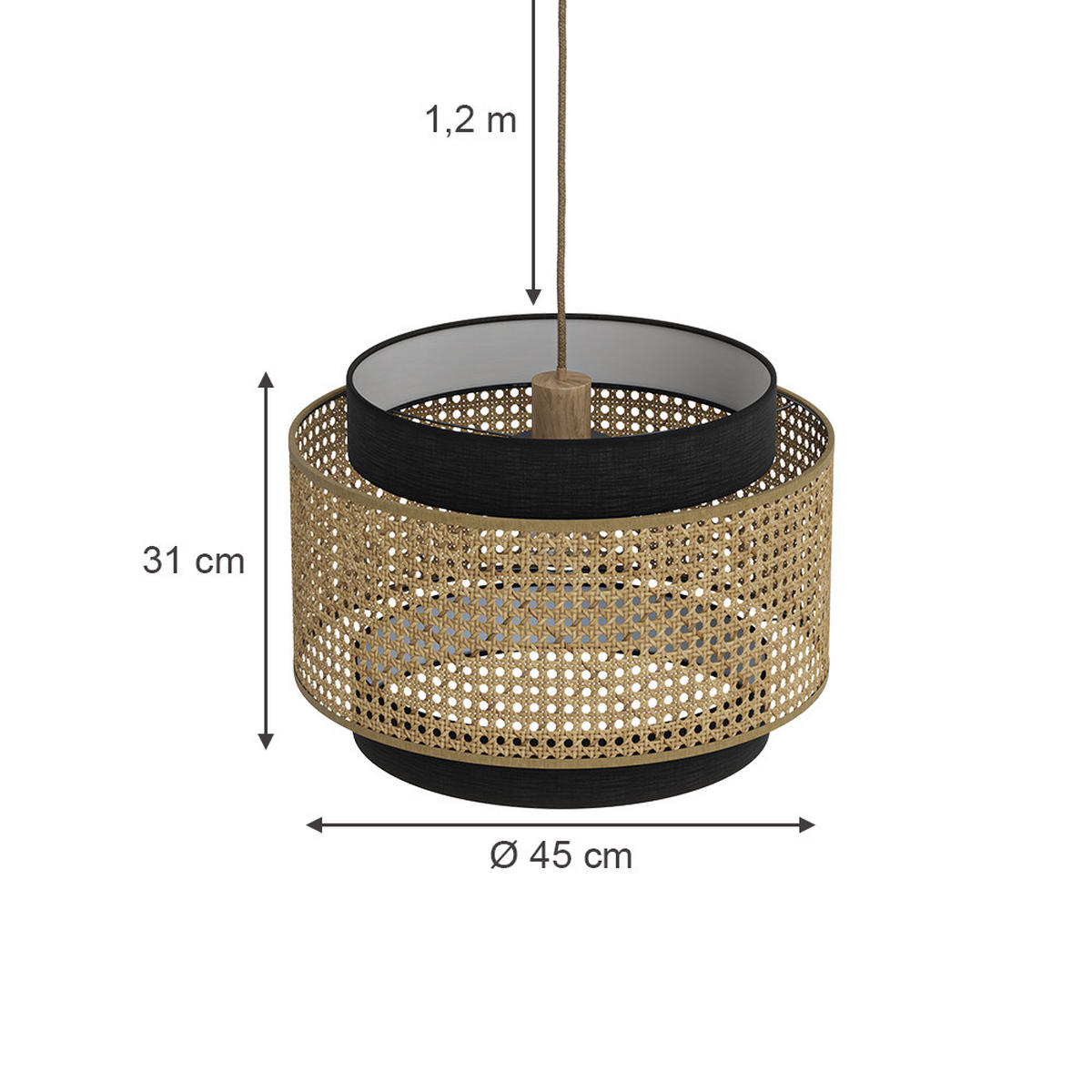 STROPNÍ SVÍTIDLO Morten Černá 45 x 31 cm - černá, přírodní materiály (45/45/31cm) - Vicco