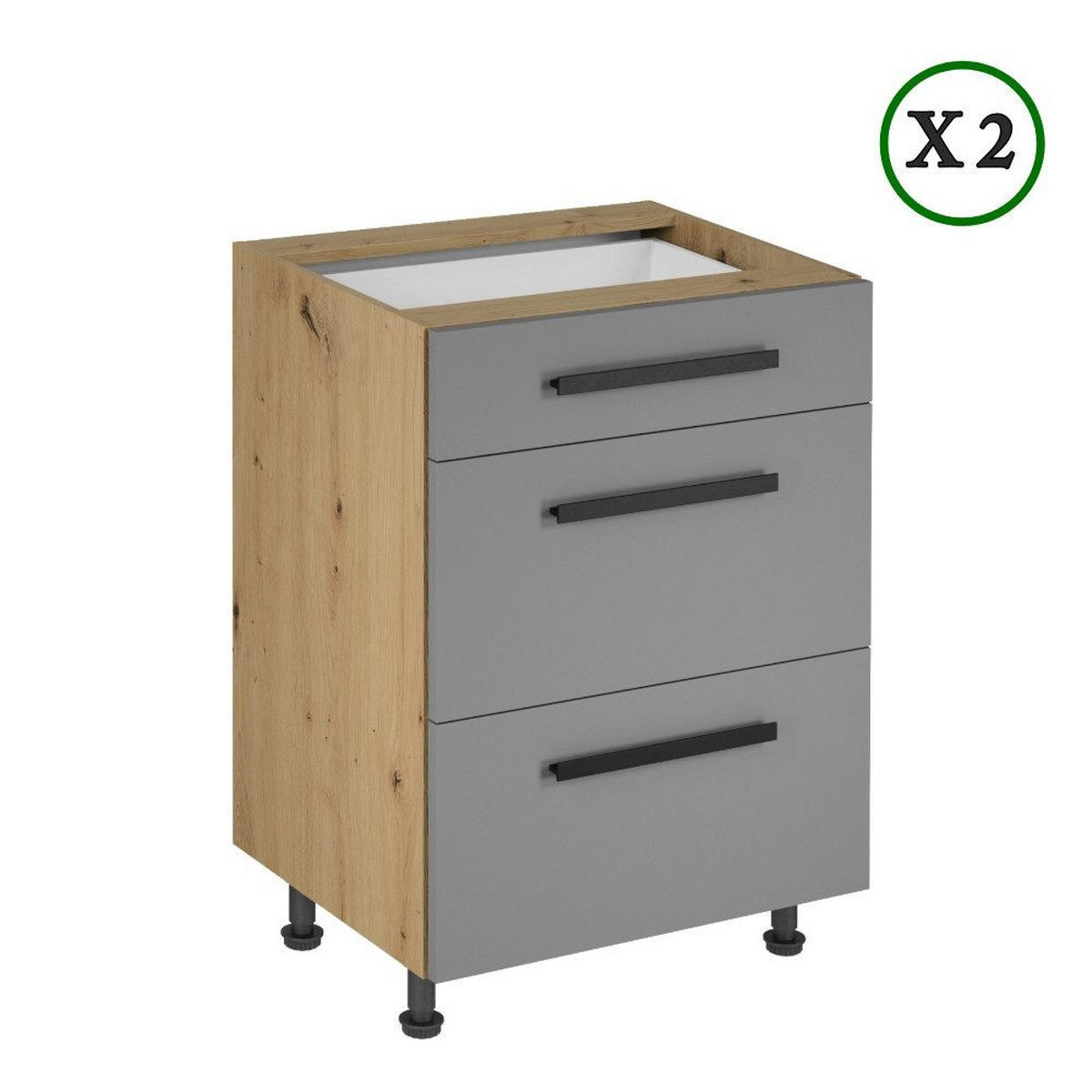 KÜCHENZEILE 360 cm - Langen K72-M360 in Beige/Matt - Beige/Schwarz, Holz/Metall (360/248/58cm)