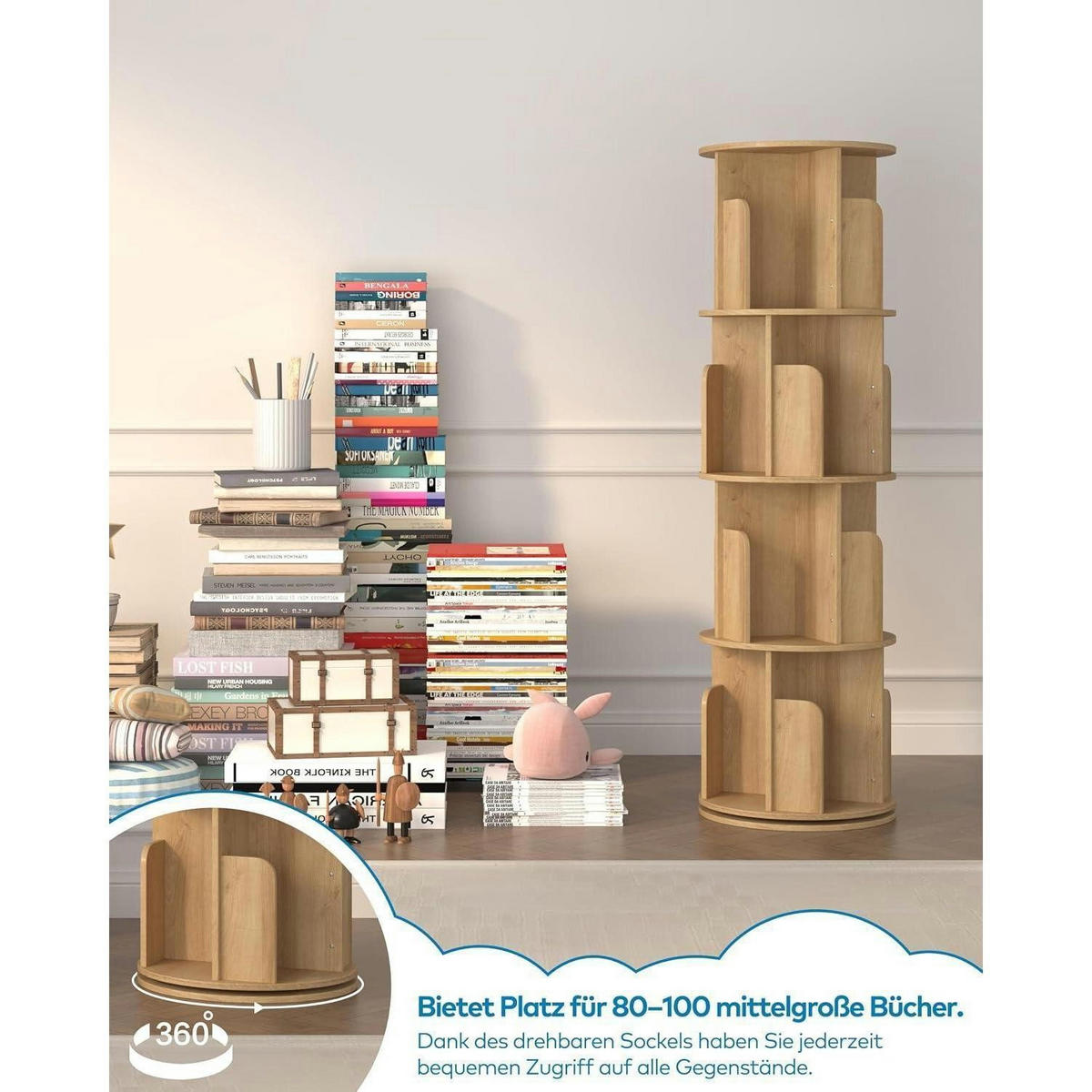 DREHBARES Bücherregal Naturholz 4 Ebenen 40 x 136,2 cm - Braun, Holzwerkstoff (40/136.2/40cm)
