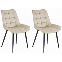 STUHL BARDI 2-er Set, Beige, Schwarz, mit Samtstoff gepolstert - Schwarz, Textil/Metall (49/83/58cm) - Komodee