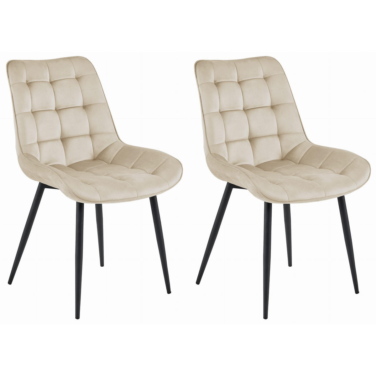 STUHL BARDI 2-er Set, Beige, Schwarz, mit Samtstoff gepolstert - Schwarz, Textil/Metall (49/83/58cm) - Komodee