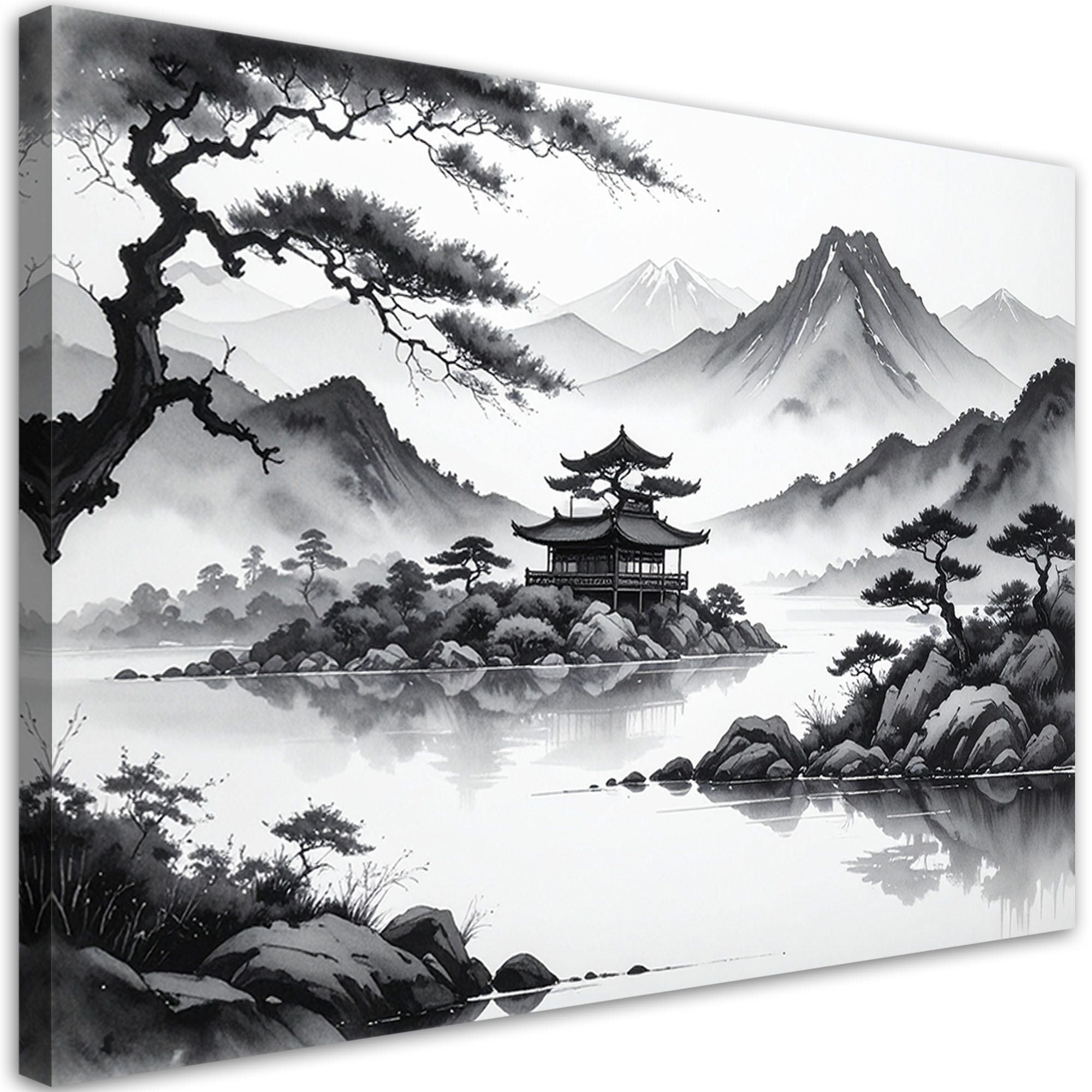 LEINWANDBILD Landschaft im japanischen Stil 100x70cm - Schwarz, Textil (100/70cm) - Feeby