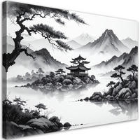 LEINWANDBILD Landschaft im japanischen Stil 100x70cm - Schwarz, Textil (100/70cm) - Feeby